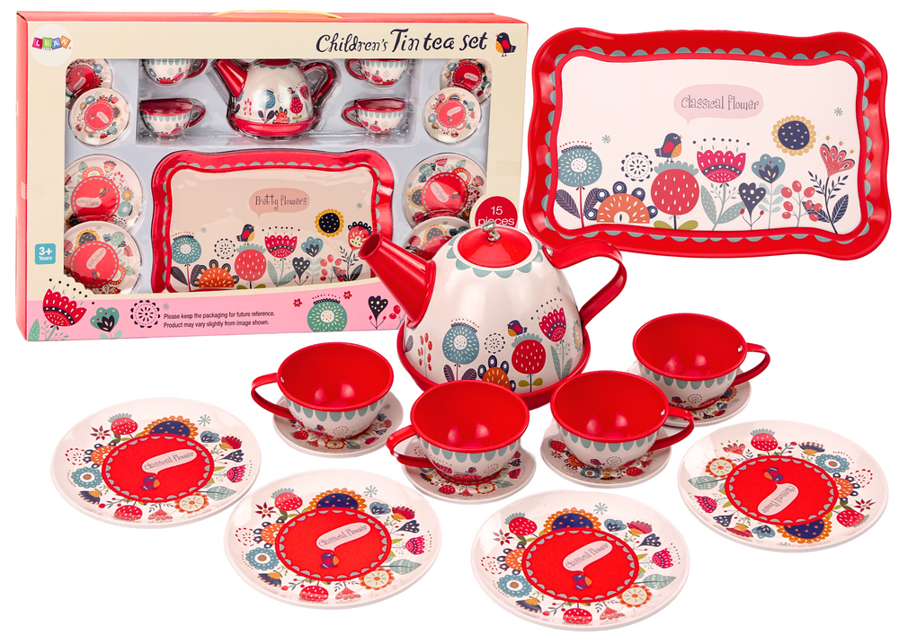 Conjunto chá café com chávenas bule e tabuleiro vermelho 15 peças