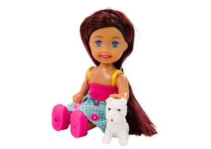 Mini boneca cabelo comprido roupas animais coloridas (1 unidade, sortido)