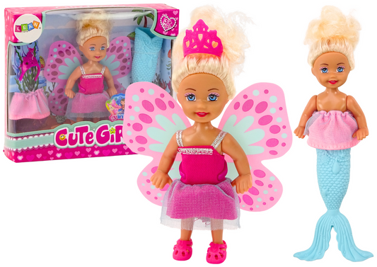Mini boneca sereia fada cauda asas 2 em 1