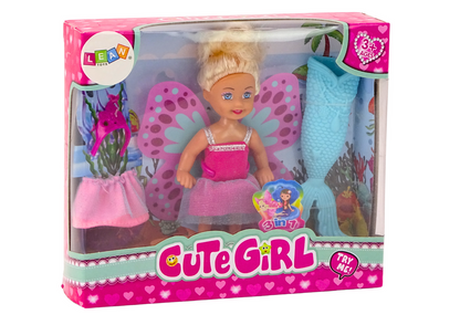 Mini boneca sereia fada cauda asas 2 em 1