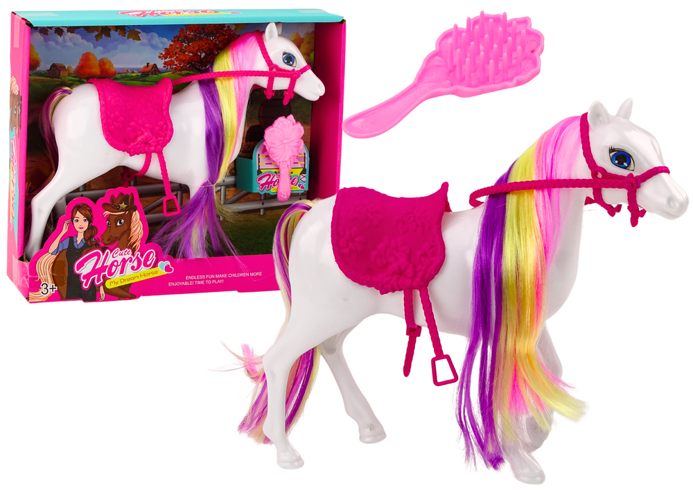 Cavalo branco com acessórios de limpeza