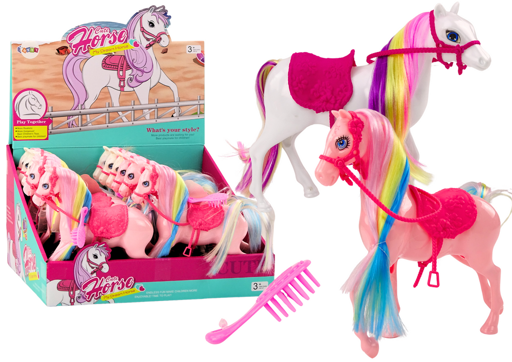Cavalo com crina colorida sela escova branco rosa (1 unidade, sortido)