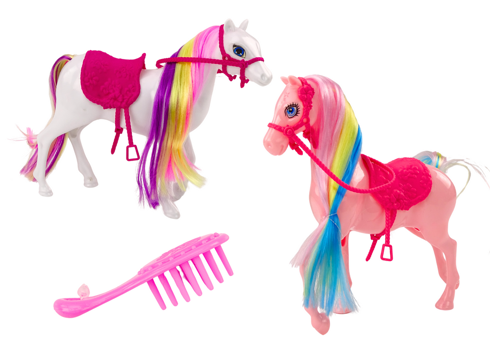 Cavalo com crina colorida sela escova branco rosa (1 unidade, sortido)