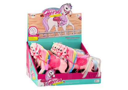 Cavalo com crina colorida sela escova branco rosa (1 unidade, sortido)