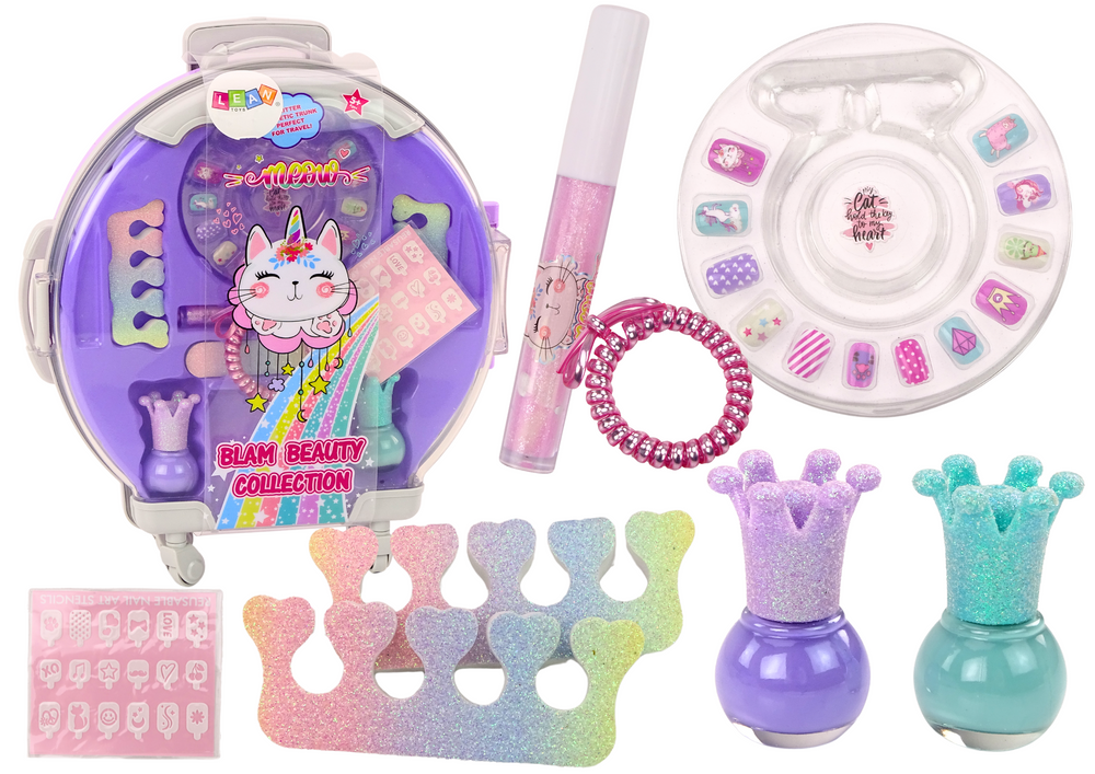 Conjunto cosmética manicure mala maquilhagem roxa 9 peças