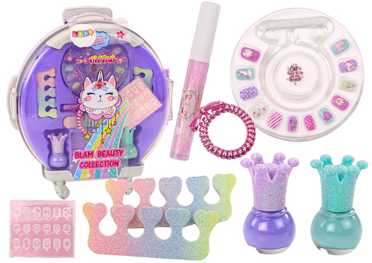 Conjunto cosmética manicure mala maquilhagem roxa 9 peças