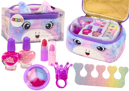 Conjunto beleza bolsa peluche unicórnio vernizes e sombras