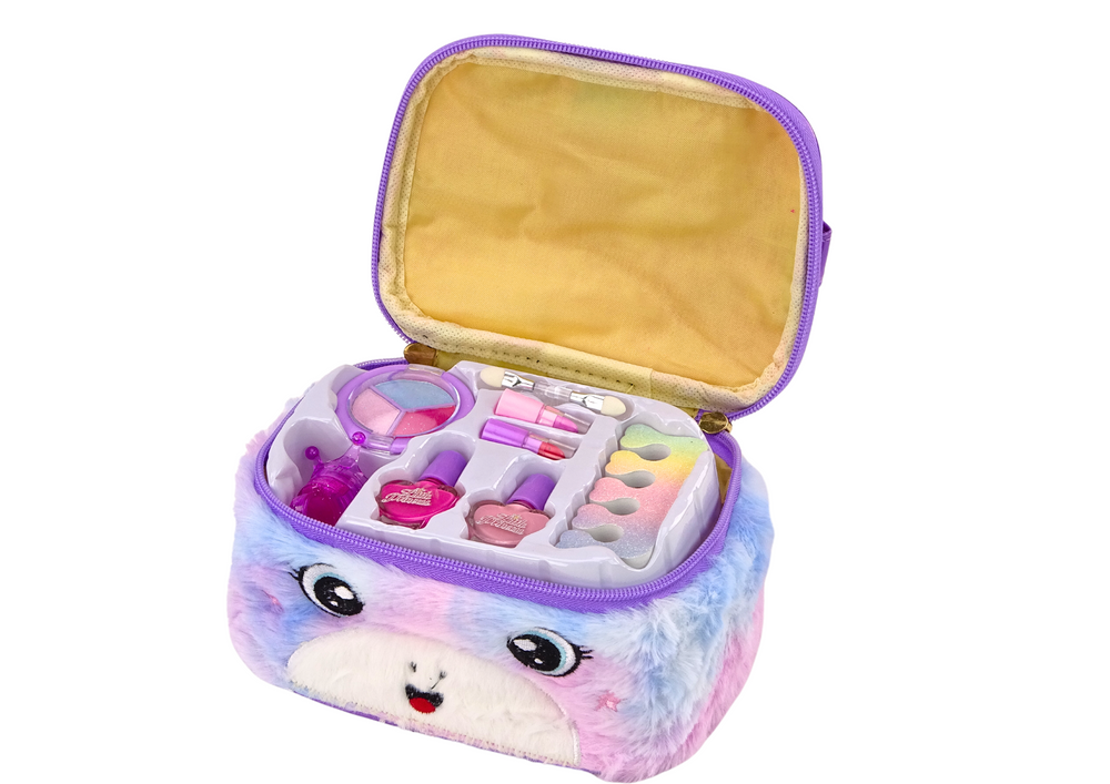 Conjunto beleza bolsa peluche unicórnio vernizes e sombras