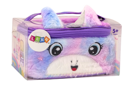Conjunto beleza bolsa peluche unicórnio vernizes e sombras