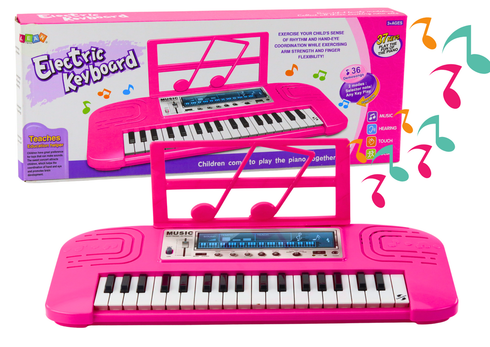 Piano elétrico infantil 36 melodias rosa