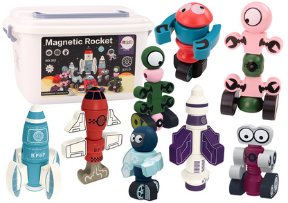 Conjunto blocos magnéticos foguetão 56 peças