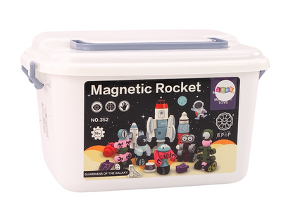 Conjunto blocos magnéticos foguetão 56 peças