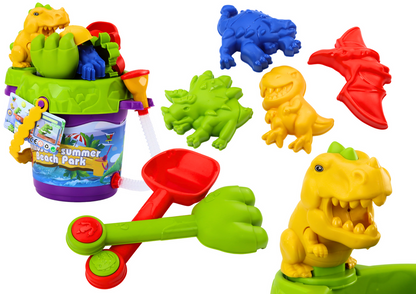 Conjunto balde areia com regador e moldes dinossauro