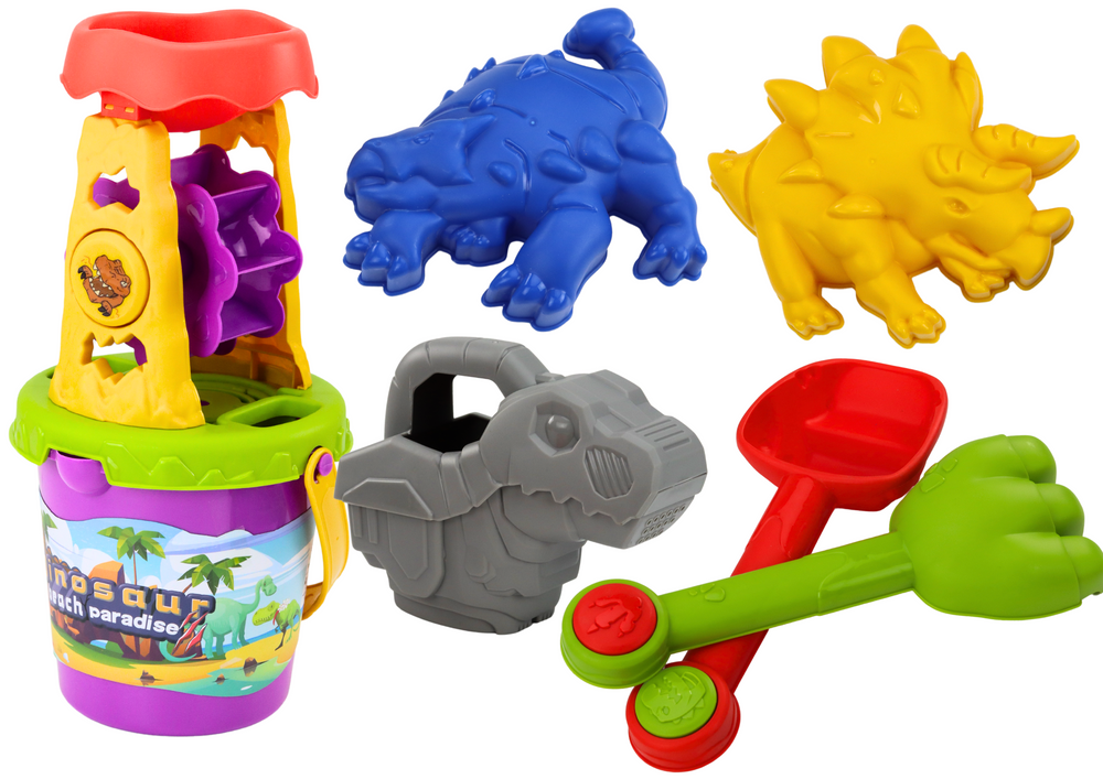 Conjunto areia dinossauro com moinho funil regador moldes