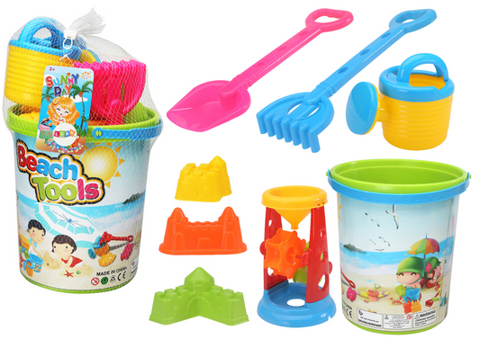 Conjunto brinquedos balde moinho regador moldes coloridos