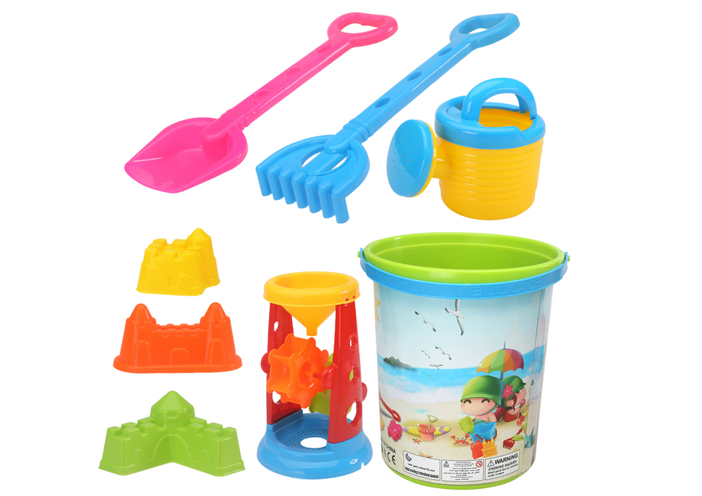 Conjunto brinquedos balde moinho regador moldes coloridos
