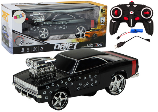 Carro RC drift 360 1:18 com luzes e sons preto