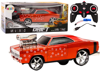 Carro RC drift 360 1:18 com luzes e sons vermelho