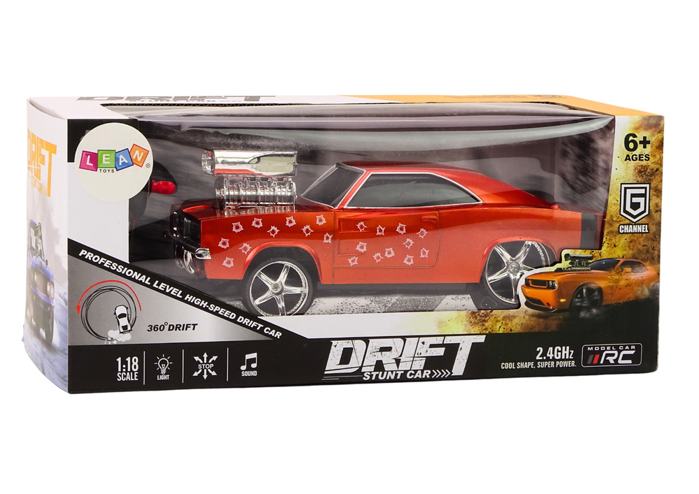 Carro RC drift 360 1:18 com luzes e sons vermelho
