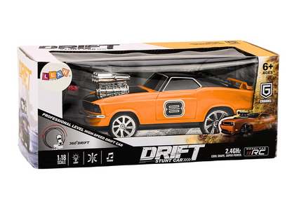 Carro RC drift 360 1:18 com luzes e sons laranja