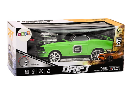 Carro RC drift 360 1:18 com luzes e sons verde
