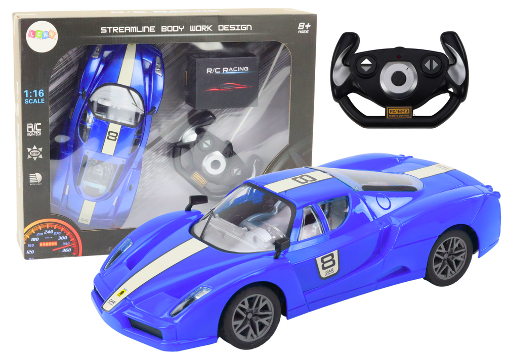 Carro Desportivo RC 1:16 Azul Faixa Branca