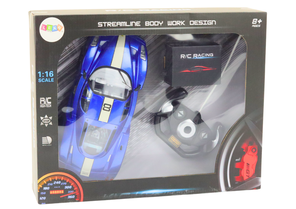 Carro Desportivo RC 1:16 Azul Faixa Branca