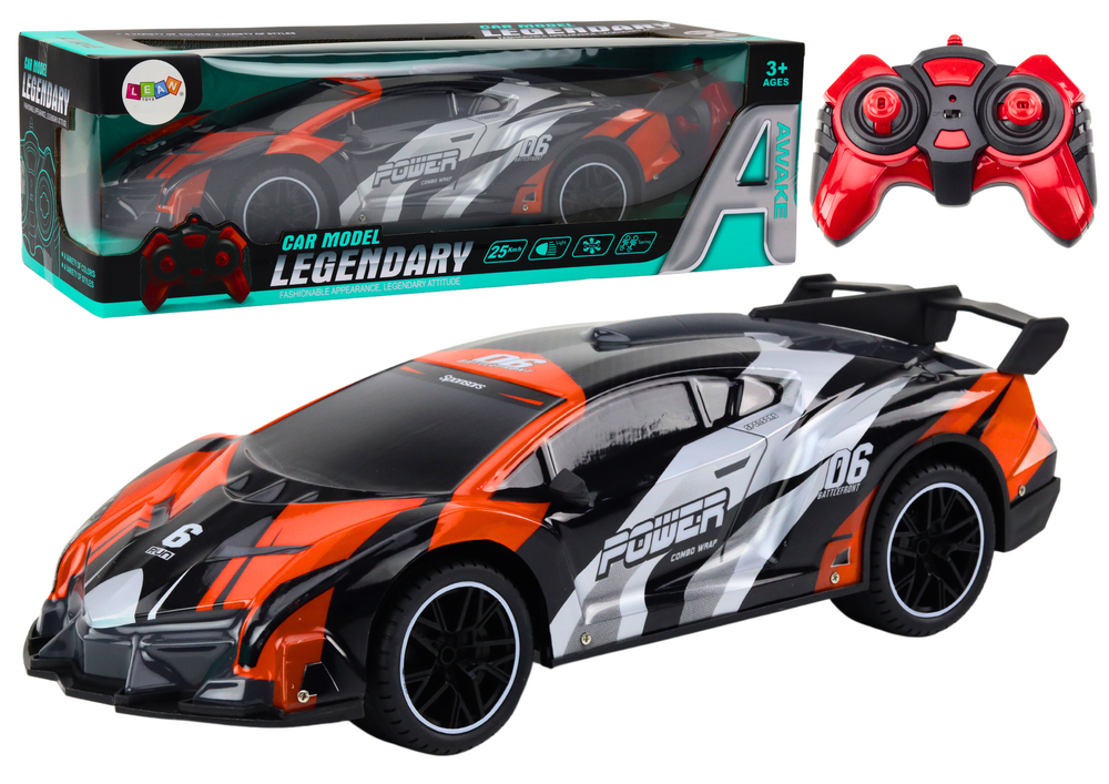 Carro desportivo RC 1:10 laranja velocidade até 25 km/h