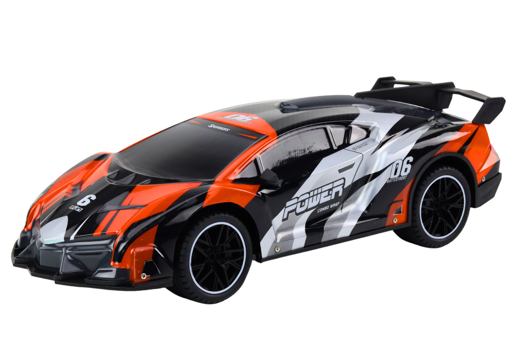 Carro desportivo RC 1:10 laranja velocidade até 25 km/h