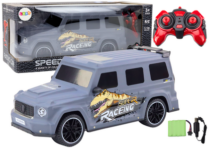 Carro RC 1:10 com dinossauro cinzento