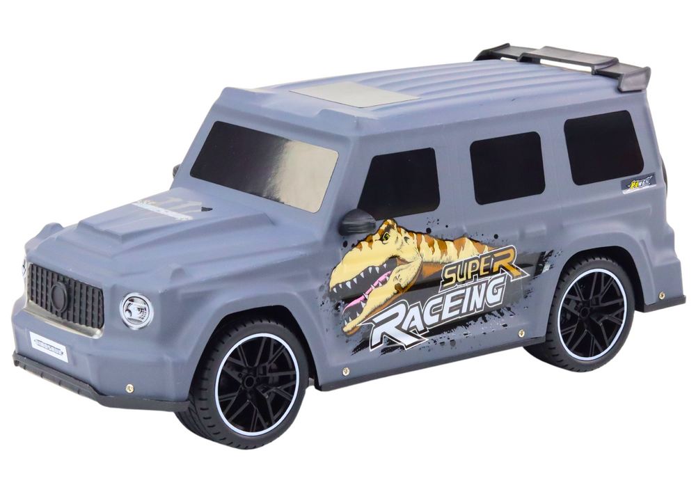 Carro RC 1:10 com dinossauro cinzento