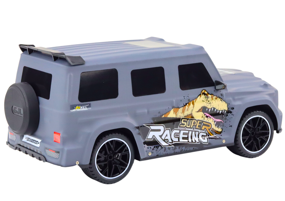Carro RC 1:10 com dinossauro cinzento