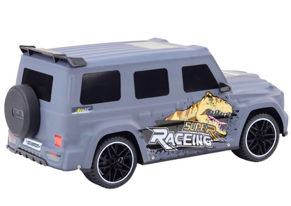 Carro RC 1:10 com dinossauro cinzento