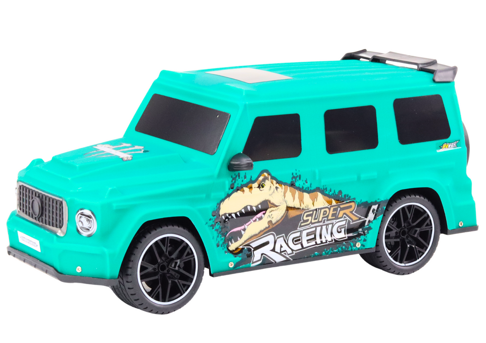 Carro RC 1:10 com dinossauro verde