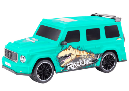 Carro RC 1:10 com dinossauro verde