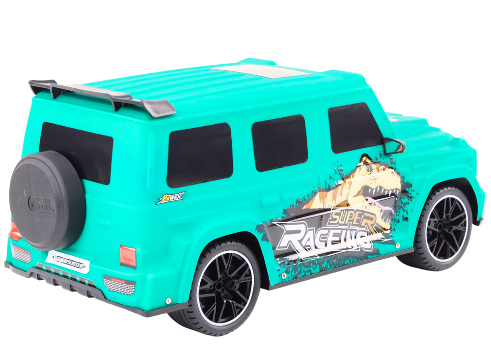 Carro RC 1:10 com dinossauro verde