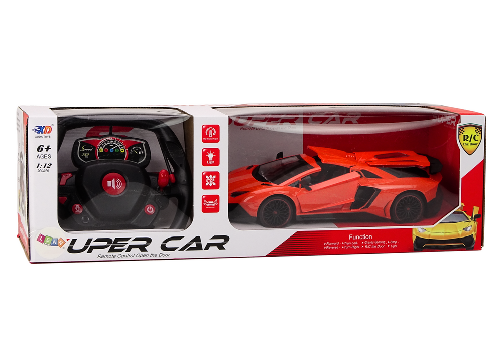 Carro desportivo RC 1:12 portas de abrir laranja