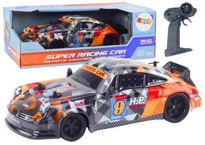 Carro RC 1:18 drift rodas borracha laranja