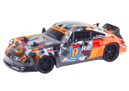 Carro RC 1:18 drift rodas borracha laranja