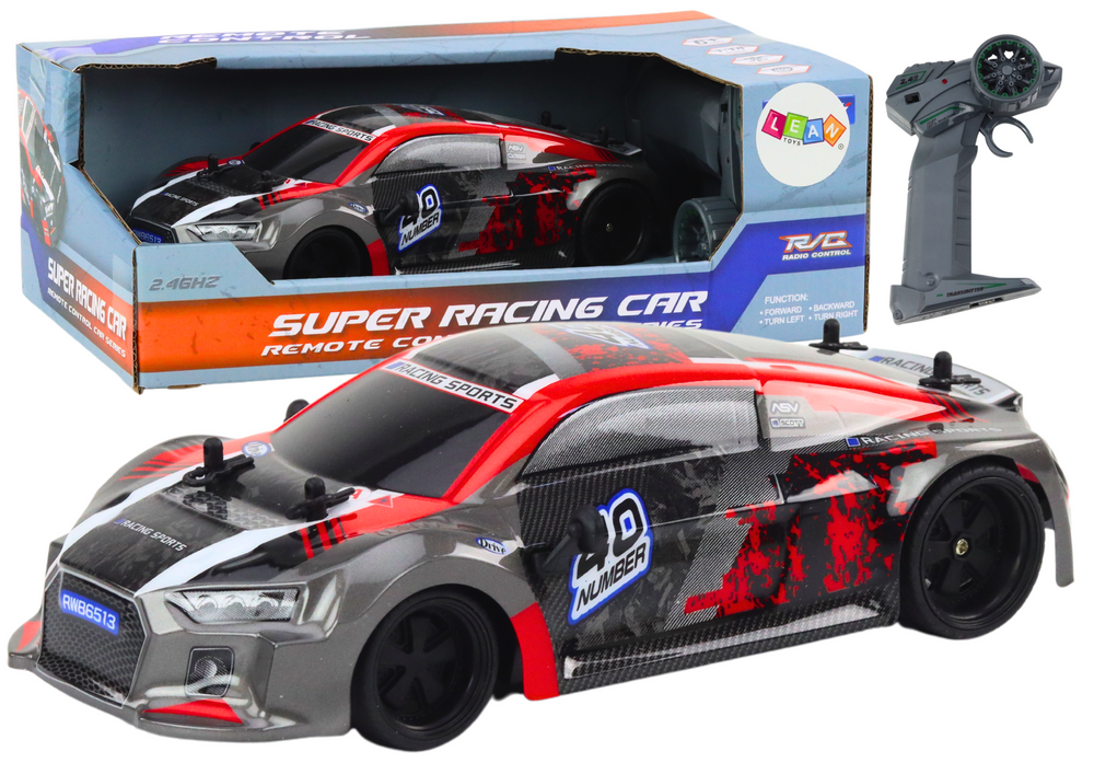 Carro RC 1:18 drift rodas borracha vermelho
