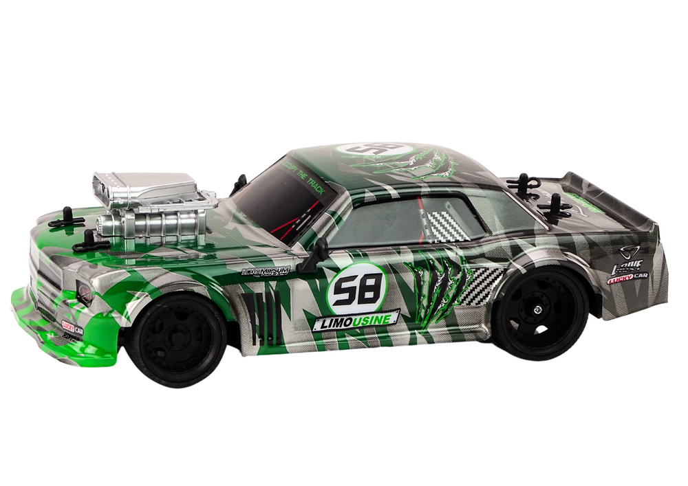Carro RC 1:16 drift rodas borracha verde