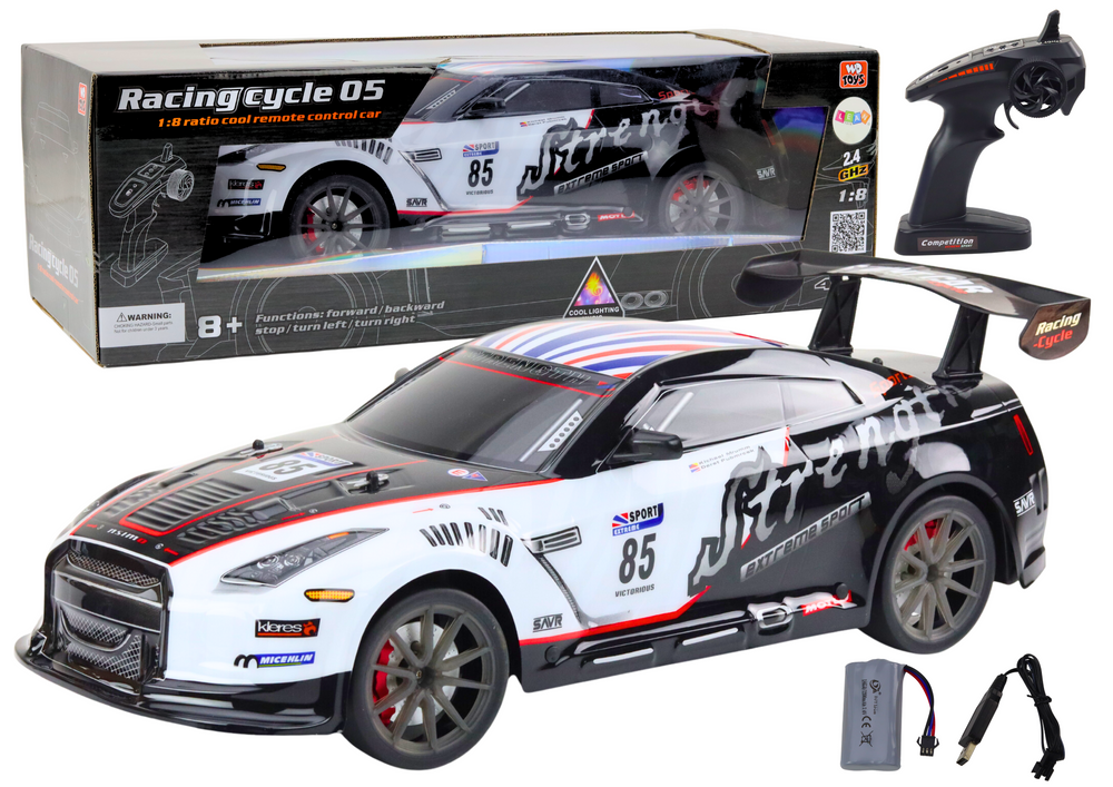 Carro desportivo RC grande 1:8 com luzes e sons