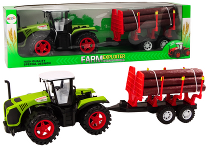 Trator agrícola com reboque madeira árvores verde