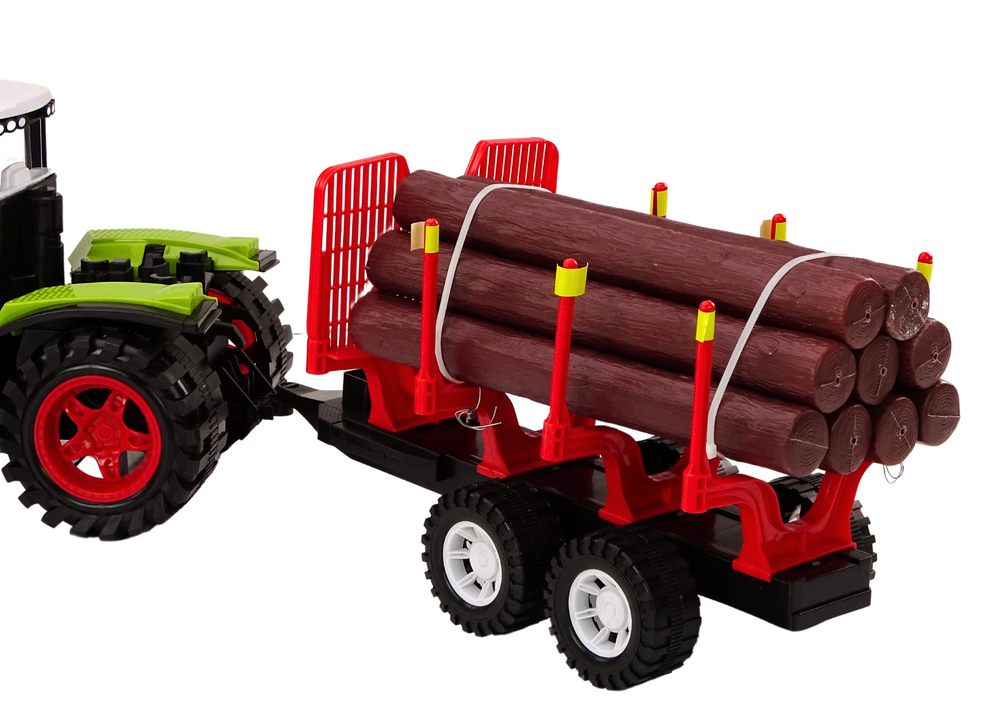 Trator agrícola com reboque madeira árvores verde