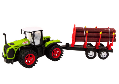 Trator agrícola com reboque madeira árvores verde
