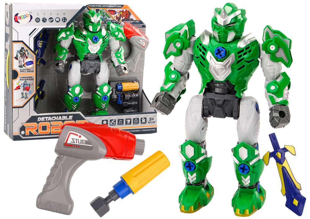 Robot desmontável com berbequim luz e som verde