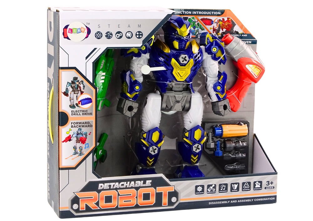 Robot desmontável com berbequim luz e som azul escuro