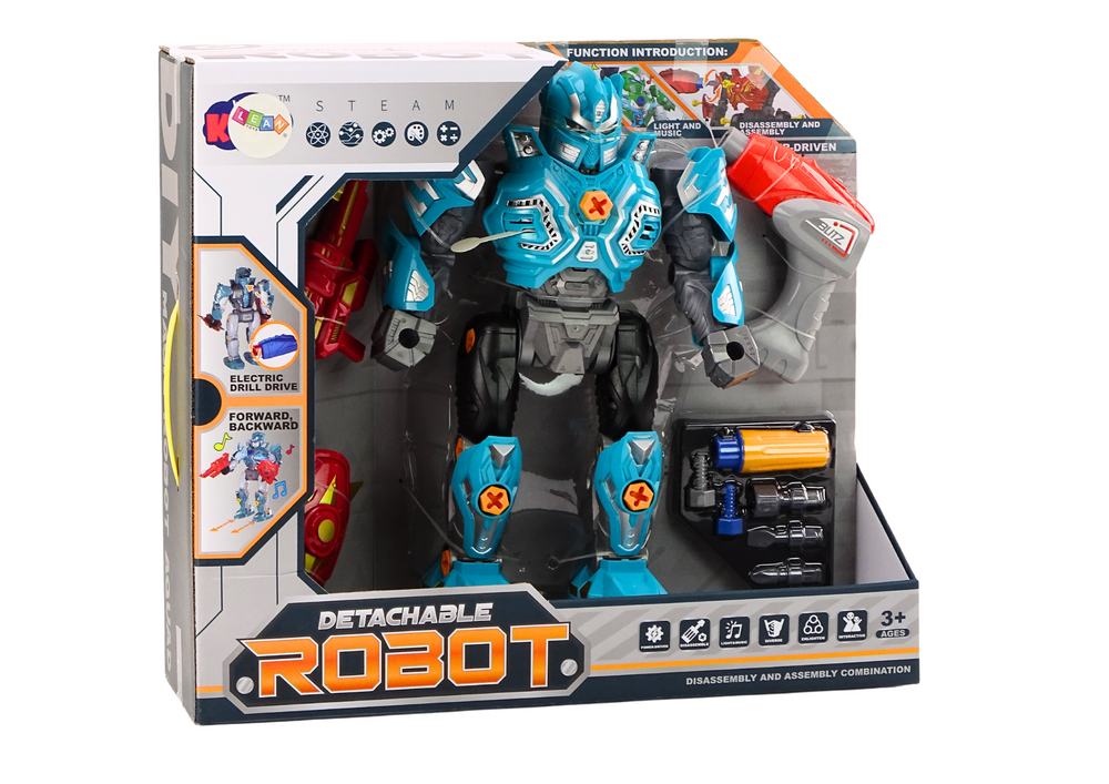 Robot desmontável com berbequim luz e som turquesa