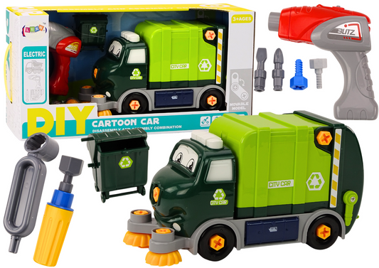 Camião do lixo cartoon desmontável DIY verde