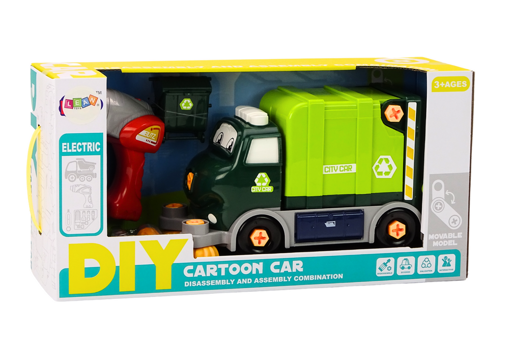 Camião do lixo cartoon desmontável DIY verde